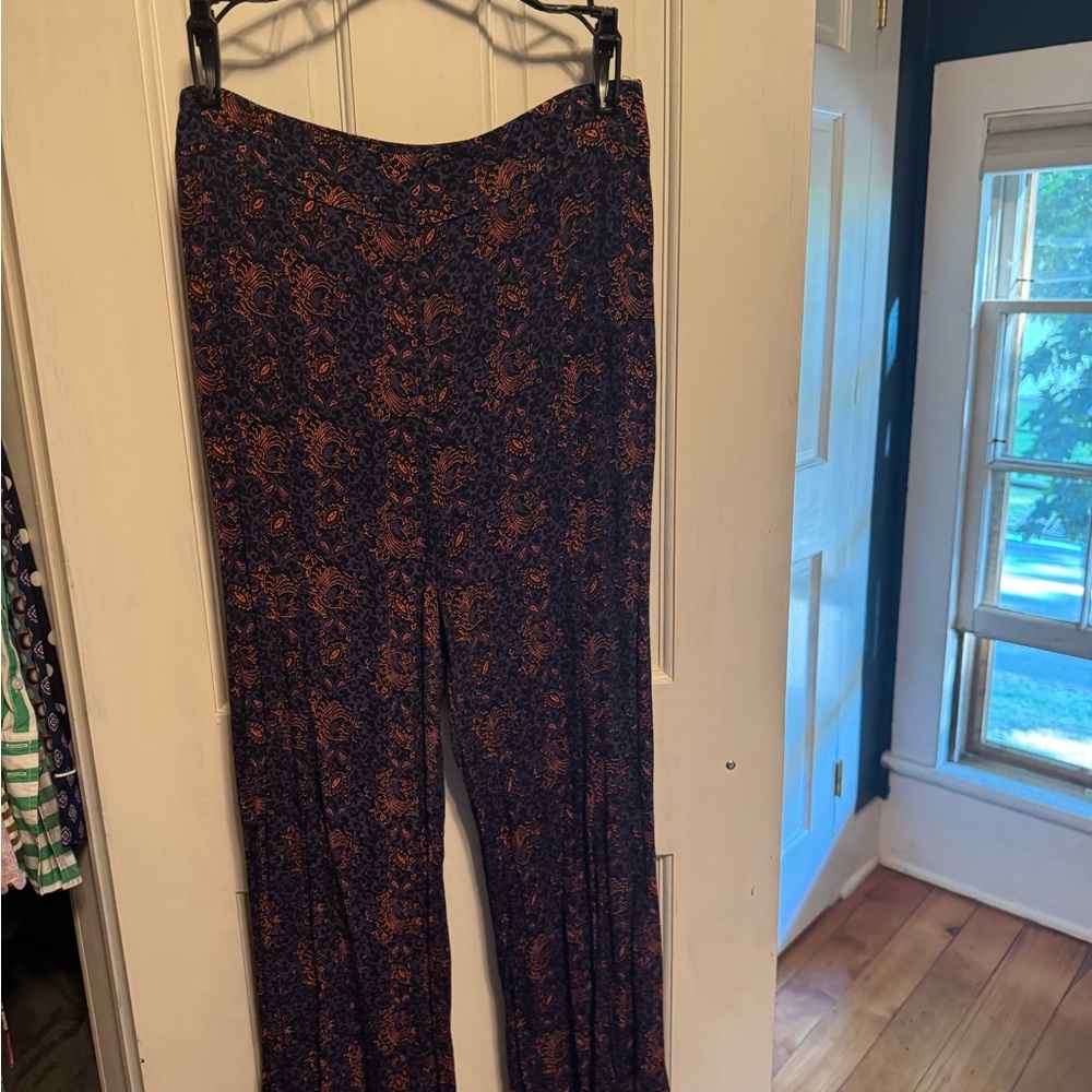 Anthropologie Purple and Orange Patterned Wide Leg Pants